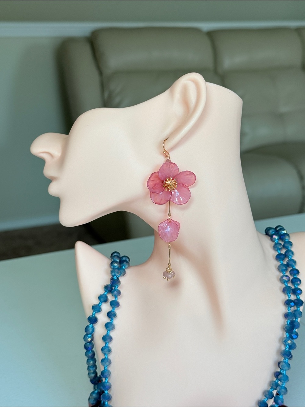 Pink Floral Drop Earrings - Women's Jewelry